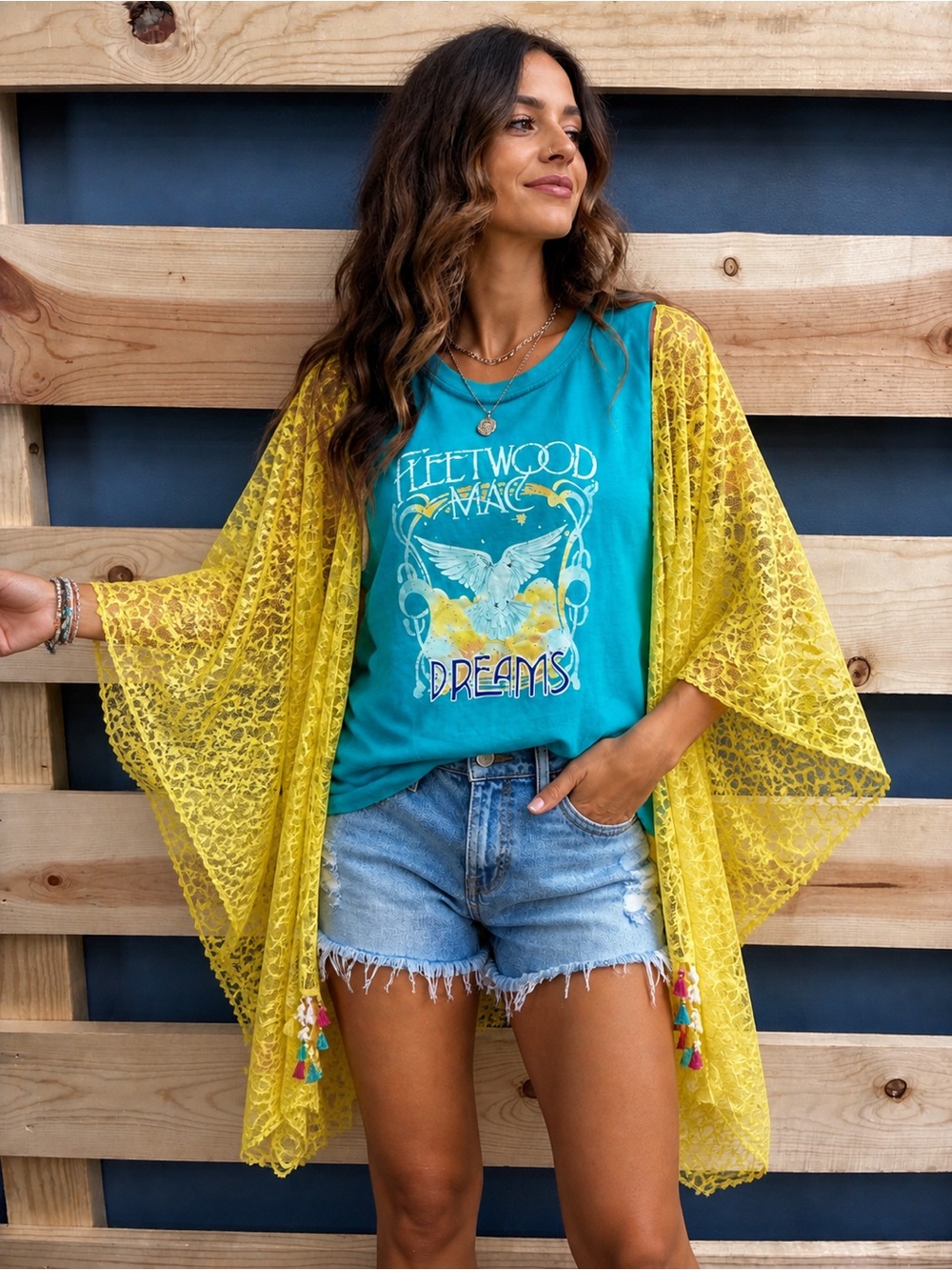 Upcycled Fleetwood Mac T w/Lace sleeves
